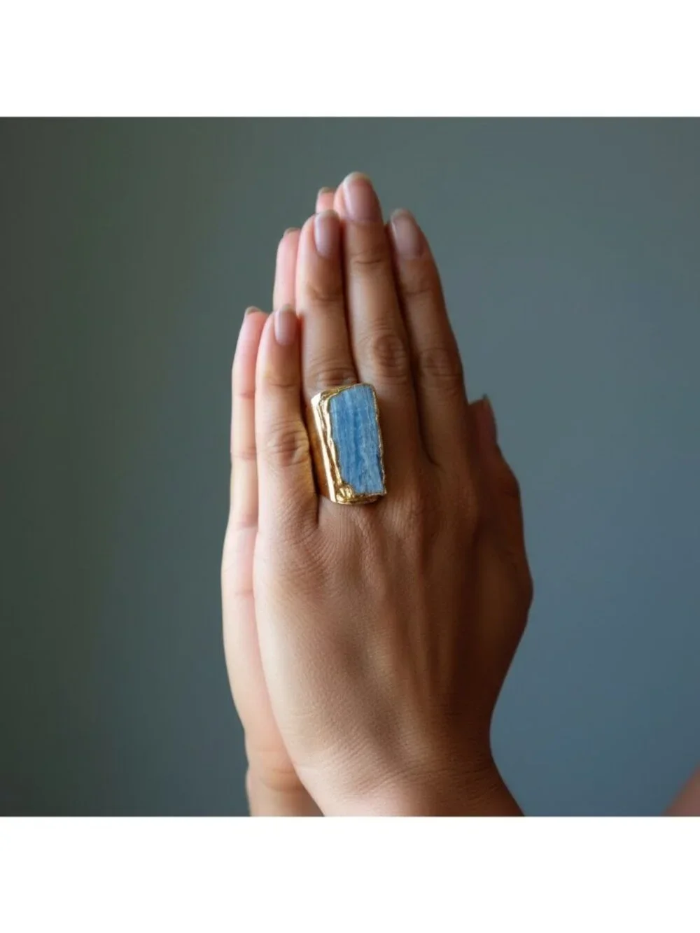 Kyanite Ring Blue Sophistication Stone Goddess Gold Adjustable Size 5 to 9 Jewel